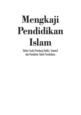 Mengkaji Pendidikan Islam; dalam Sudut Pandang Hadist, Tasawuf dan Pemikiran Tokoh Pembaharu