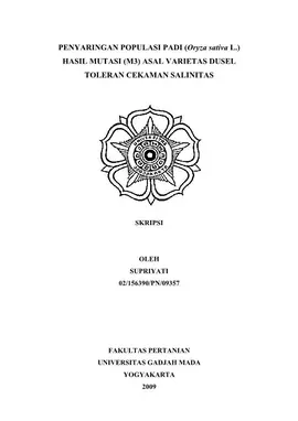 Penyaringan Populasi Padi (Oryza Sativa L.) Hasil Mutasi (M3) Asal Varietas Dusel Toleran Cekaman Salinitas