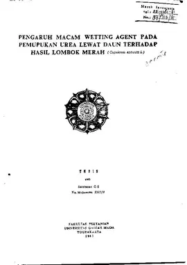 Pengaruh Macam Wetting Agent Pada Pemupukan Urea Lewat Daun Terhadap Hasil Lombok Merah (Capsicum Annuum L)