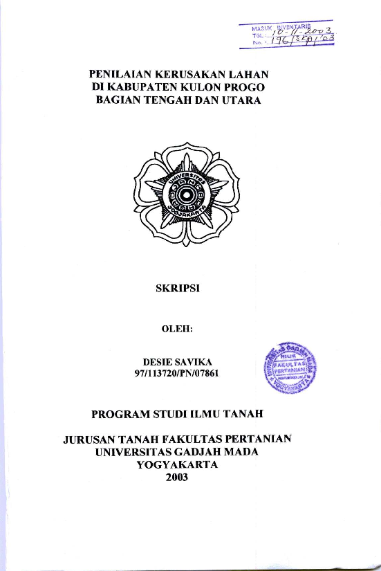 Penilaian Kerusakan Lahan Di Kabupaten Kulon Progo Bagian Tengah Dan Utara