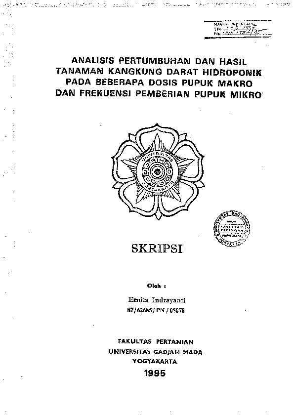 ANALISIS PERTUMBUHAN DAN HASIL TANAMAN KANGKUNG DARAT HIDROPONIIG PADA BEBERAPA DOSIS PUPUK MAKRO DAN FREKUENSI PEMBERIAN PUPUK MIKRO;