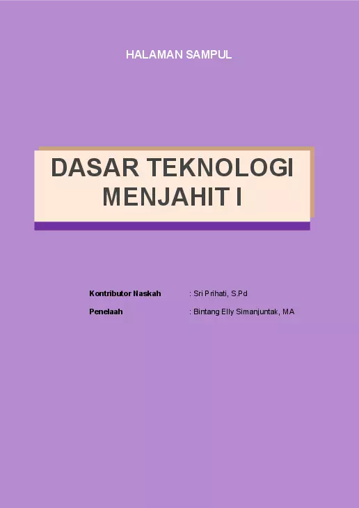 Kelas 10 SMK Dasar Teknologi Menjahit 1 