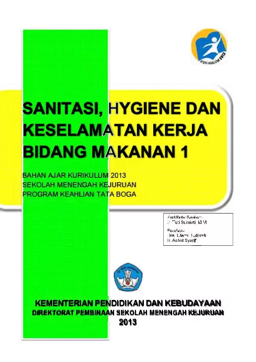 Kelas 10 SMK Sanitasi Hygiene dan Keselamatan Kerja Bidang Makanan 1 
