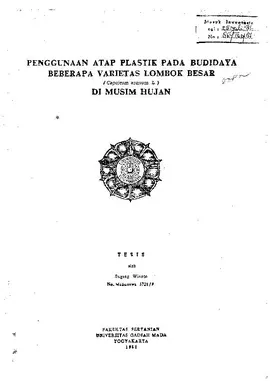 Penggunaan Atap Plastik Pada Budidaya Beberapa Varietas Lombok Besar (Capsicum Annuum L.) Di Musim Hujan