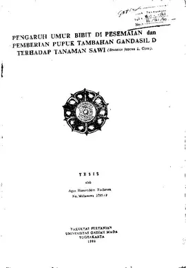 Pengaruh Umur Bibit Di Pesemaian Dan Pemberian Pupuk Tambahan Gandasil D Terhadap Tanaman Sawi (Brassica Juncea L. Coss)