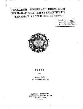 Pengaruh Inokulasi Rhizobium Tehadap Sifat-Sifat Kuantitatif Tanaman Kedele (Glycine Max (L) Merr.)