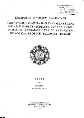 Komposisi Optimum Usahatani Padi Sawah, Palawija Dan Tanaman Kepala Ditinjau Dari Tersedianya Tenaga Kerja Di Daerah Kecamatan Parigi, Kabupaten Donggala, Propinsi Sulawesi Tengah 