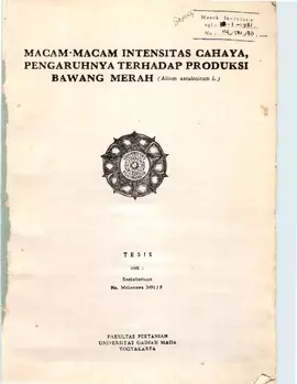 Macam Macam Intesitas Cahaya Pengaruhnya Terhadap Produksi Bawang Merah ( Allium Ascalonicum L)