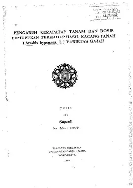 Pengaruh Kerapatan Tanam Dan Dosis Pemupukan Terhadap Hasil Kacang Tanah ( Arachis Hypogaea L) Varietas Gajah 