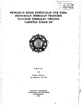 Pengaruh Dosis Pemupukan Npk Pada Pembibitan Terhadap Produksi Tanaman Tembakau Virginia Varietas Coker-319