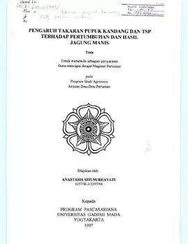 Pengaruh Takaran Pupuk Kandang Dan Tsp Terhadap Pertumbuhan Dan Hasil Jagung Manis