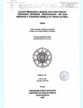 Kajian Pengaruh Lengas, Mva Dan Fosfat Terhadap Efisiensi Penggunaan Air Dan Serapan P Tanaman Kedelai Di Tanah Ultisol 