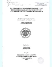 Pelindian Kalium Tanah Regosol Yang Diberi Pupuk Kandang Dan Kcl Dengan Tanaman Jagung Manis Sebagai Indikator 