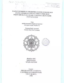 Kajian Pemberian Mikroorganisme Efektif Dan Pupuk Nitrogen Lepas Lambat Terhadap Pertumbuhan Dan Hasil Cabai Di Lahan Pasir