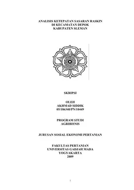 Analisis Ketepatan Sasaran Raskin Di Kecamatan Depok Kabupaten Sleman