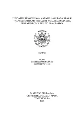 Pengaruh Penggunaan Katalis Naoh Pada Reaksi Transesterifikasi Terhadap Kualitas Biodiesel Limbah Minyak Tepung Ikan Sardin