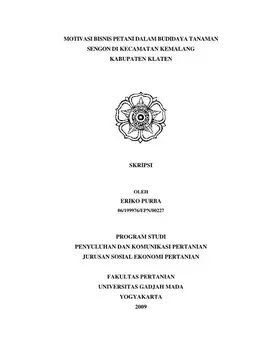 Motivasi Bisnis Petani Dalam Budidaya Tanaman Sengon Di Kecamatan Kemalang Kabupaten Klaten