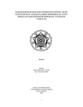 Karakterisasi Bakteri Pembentuk Bintil Akar Legum Bukan Anggota Ordo Rhizobiales Yang Diisolasi Dari Rizosfer Beberapa Tanaman Tahunan