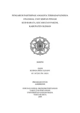 Pengaruh Partisipasi Anggota Terhadap Kinerja Finansial Unit Simpan Pinjam Kud Barata, Kecamatan Pakem, Kabupaten Sleman