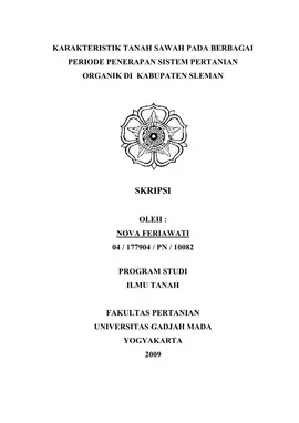 Karakteristik Tanah Sawah Pada Berbagai Periode Penerapan Sistem Pertanian Organik Di Kabupaten Sleman