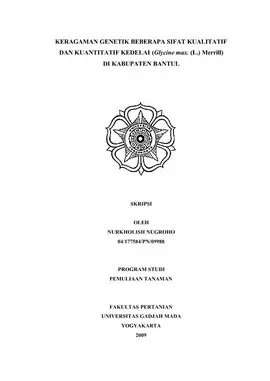 Keragaman Genetik Beberapa Sifat Kualitatif Dan Kuantitatif Kedelai (Glycine Max. (L.) Merrill) Di Kabupaten Bantul