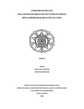 Partisipasi Petani Dalam Pelestarian Hutan Lindung Deles Desa Sidorejo Kabupaten Klaten