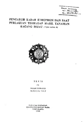 Pengaruh Kadar Ethephon Dan Saat Perlakuan Terhadap Hasil Tanaman Kacang Hijau (Vigna Radiata, L)