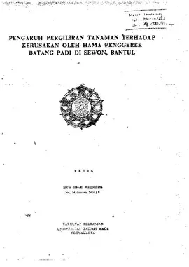 Pengaruh Pergiliran Tanaman Terhadap Kerusakan Oleh Hama Pengerek Batang Padi Di Sewon, Bantul