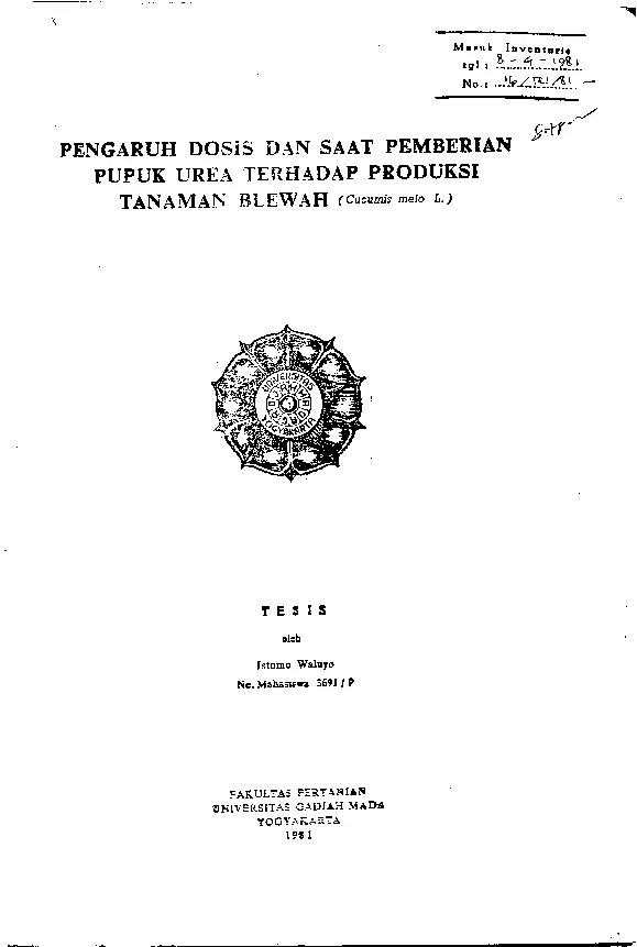 Pengaruh Dosis Dan Saat Pemberian Pupuk Urea Terhadap Produksi Tanaman Blewah (Cucumis Melo L.)
