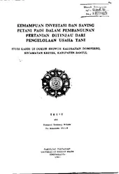 Kemampuan Investasi Dan Saving Petani Padi Dalam Pembangunan Pertanian Ditinjau Dari Pengelolaan Usaha Tani