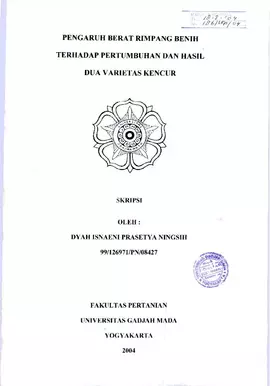 Pengaruh Berat Rimpang Benih Terhadap Pertumbuhan Dan Hasil Dua Varietas Kencur