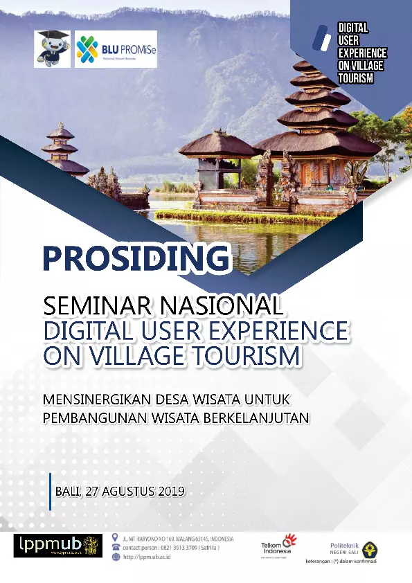 Digital user experience on village tourism : mensinergikan desa wisata untuk pembangunan wisata berkelanjutan