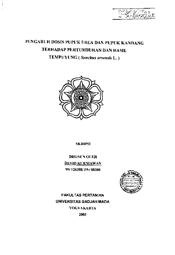 Pengaruh Dosis Pupuk Urea Dan Pupuk Kandang Terhadap Pertumbuhan Dan Hasil Tempuyung (Sonchus arvensis L)