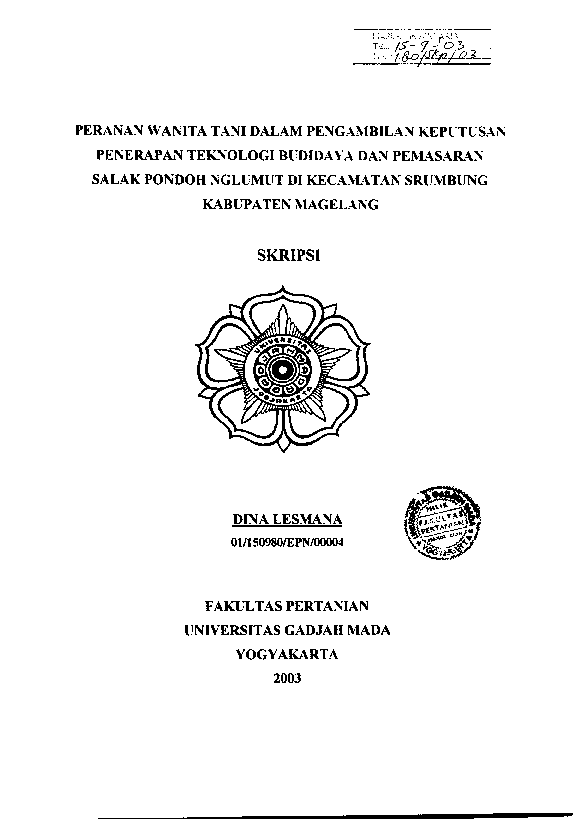 Peranan Wanita Tani Dalam Pengambilan Keputusan Penerapan Teknologi Budidaya Dan Pemasaran Salak Pondoh Nglumut Di Kecamatan Srumbung Kabupaten Magelang