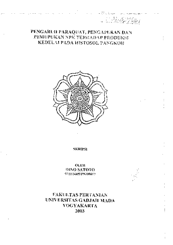 Pengaruh Paraquat, Pengapuran Dan Pemupukan NPK Terhadap Produksi Kedelai Pada Histosol Pangkoh