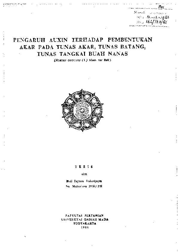 Pengaruh Auxin Terhadap Pembentukan Akar Pada Tunas Akar, Tunas Batang, Tunas Tangkai Buah Nanas (Ananas Comosus (L) Meer, Var Bali)