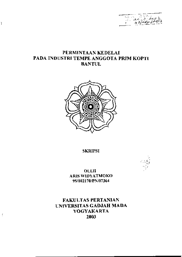 Permintaan Kedelai Pada Industri Tempe Anggota Prim Kopti Bantul