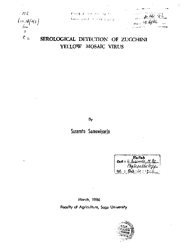 Serological Detection Of Zucchini Yellow Mosaic Virus