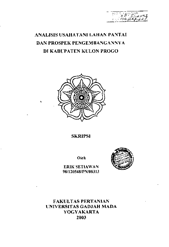 Analisis Usahatani Lahan Pantai Dan Prospek Pengembangannya Di Kabupaten Kulon Progo