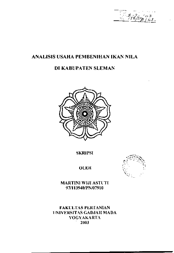 Analisis Usaha Pembenihan Ikan Nila Di Kabupaten Sleman