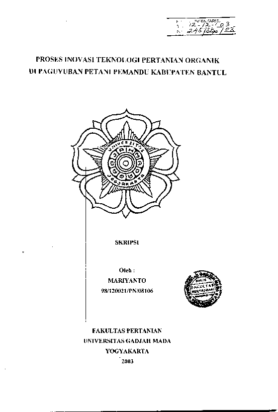 Proses Inovasi Teknologi Pertanian Organik Di Paguyuban Petani Pemandu Kabupaten Bantul