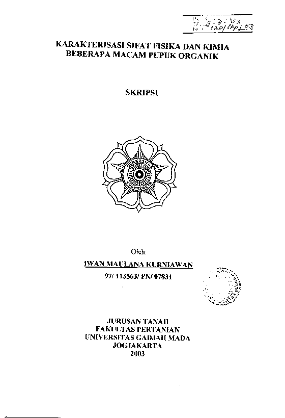 Karakterisasi Sifat Fisika Dan Kimia beberapa Macam Pupuk Organik