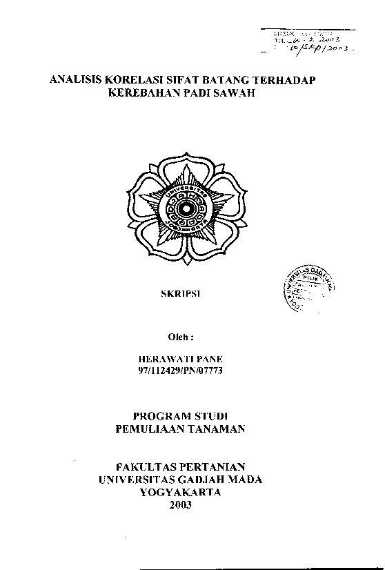 Analisis Korelasi Sifat Batang Terhadap Kerebahan Padi Sawah