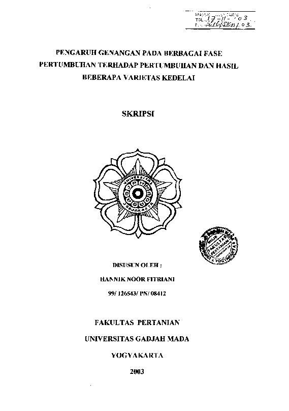 Pengaruh Genangan Pada Berbagai Fase Pertumbuhan Terhadap Pertumbuhan Dan Hasil Beberapa Varietas Kedelai