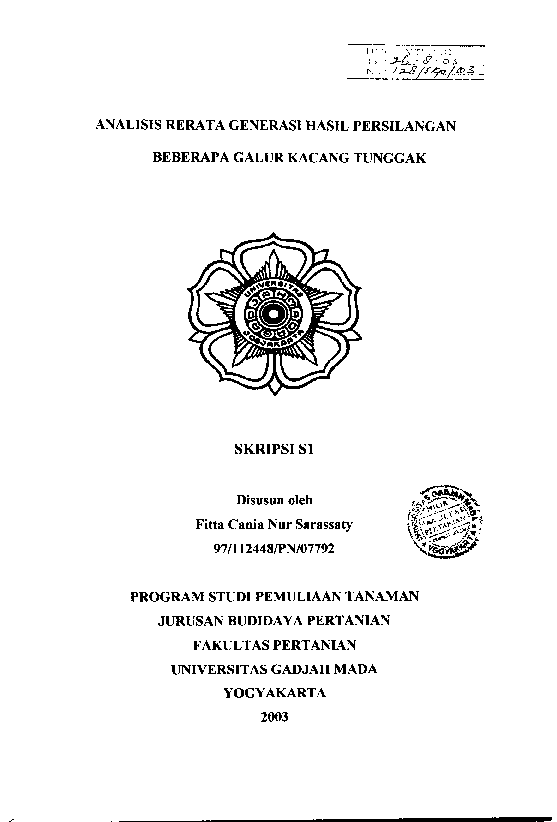 Analisis Rerata Generasi Hasil Persilangan beberapa Galur Kacang Tunggak