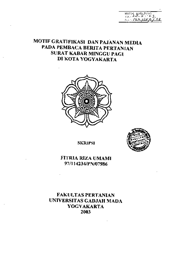 Motif Gratifikasi Dan Pajanan Media Pada Pembaca Berita Pertanian Surat Kabar Minggu Pagi Di Kota Yogyakarta