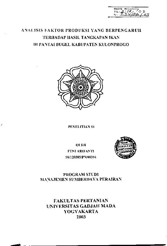 Analisis Faktor Produksi Yang Berpengaruh Terhadap Hasil Tangkapan Ikan Di Pantai Bugel Kabupaten Kulon Progo