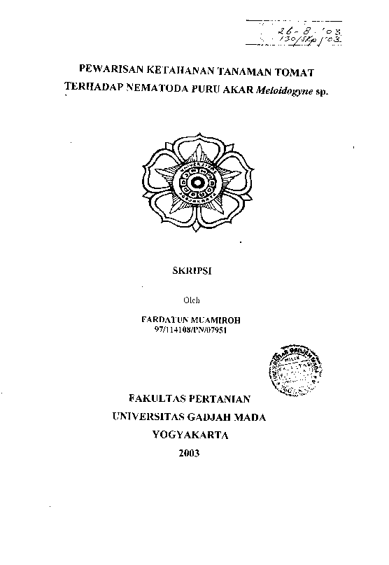 Pewarisan Ketahanan Tanaman Tomat Terhadap Nematoda Paru Akar Meloidogyne sp.