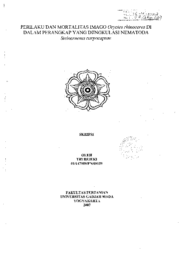 PERILAKU DAN MORTALITAS IMAGO Oryctes rhinoceros DI DALAM PERANGKAP YANG DIINOKULASI NEMATODA Steinernema carpocapsae