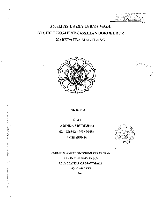 Analisis Usaha Lebah Madu Di Giri Tengah Kecamatan Borobudur Kabupaten Magelang